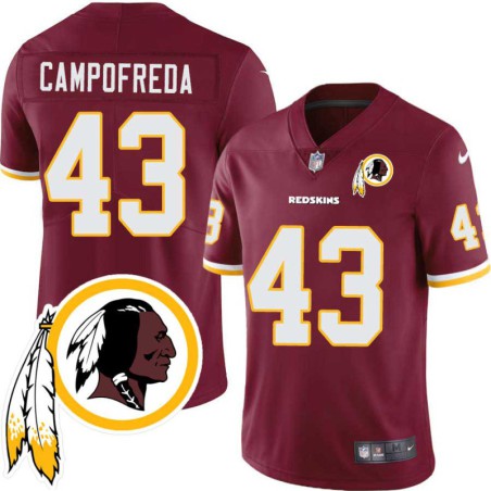 Nick Campofreda #43 Redskins Head Patch Burgundy Jersey