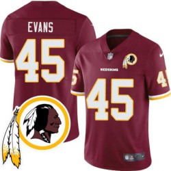 Josh Evans #45 Redskins Head Patch Burgundy Jersey