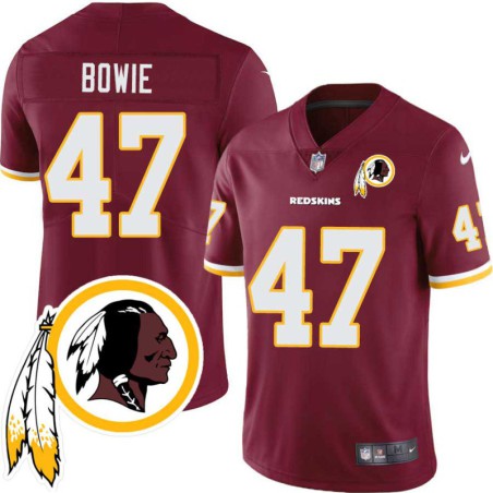 Larry Bowie #47 Redskins Head Patch Burgundy Jersey