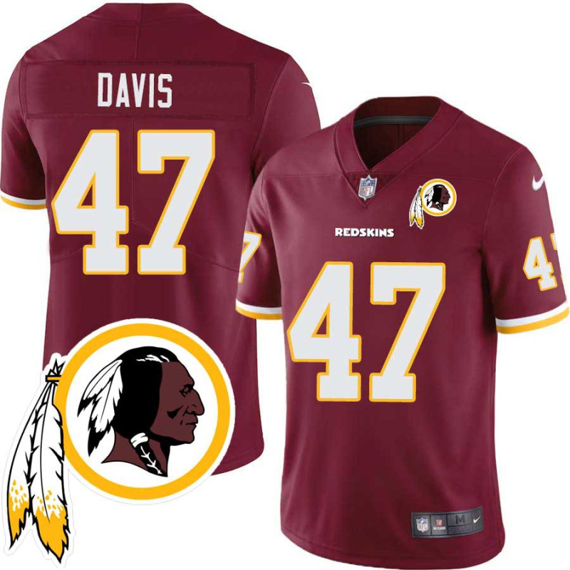 Akeem Davis #47 Redskins Head Patch Burgundy Jersey