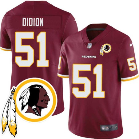 John Didion #51 Redskins Head Patch Burgundy Jersey