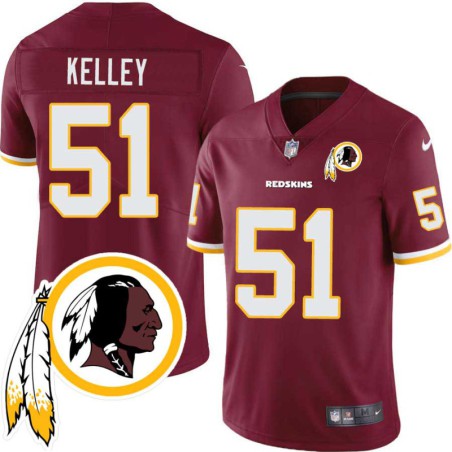 Gorden Kelley #51 Redskins Head Patch Burgundy Jersey