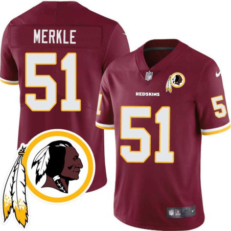 Ed Merkle #51 Redskins Head Patch Burgundy Jersey