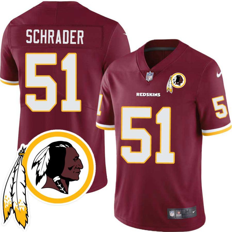 Jim Schrader #51 Redskins Head Patch Burgundy Jersey