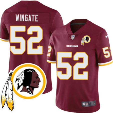 Heath Wingate #52 Redskins Head Patch Burgundy Jersey