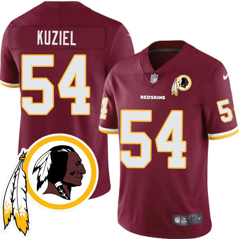 Bob Kuziel #54 Redskins Head Patch Burgundy Jersey