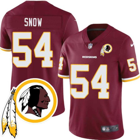 Justin Snow #54 Redskins Head Patch Burgundy Jersey