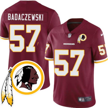 John Badaczewski #57 Redskins Head Patch Burgundy Jersey