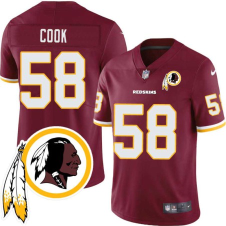 Erik Cook #58 Redskins Head Patch Burgundy Jersey