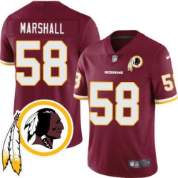 Wilber Marshall #58 Redskins Head Patch Burgundy Jersey