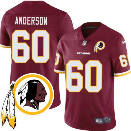 Gary Anderson #60 Redskins Head Patch Burgundy Jersey