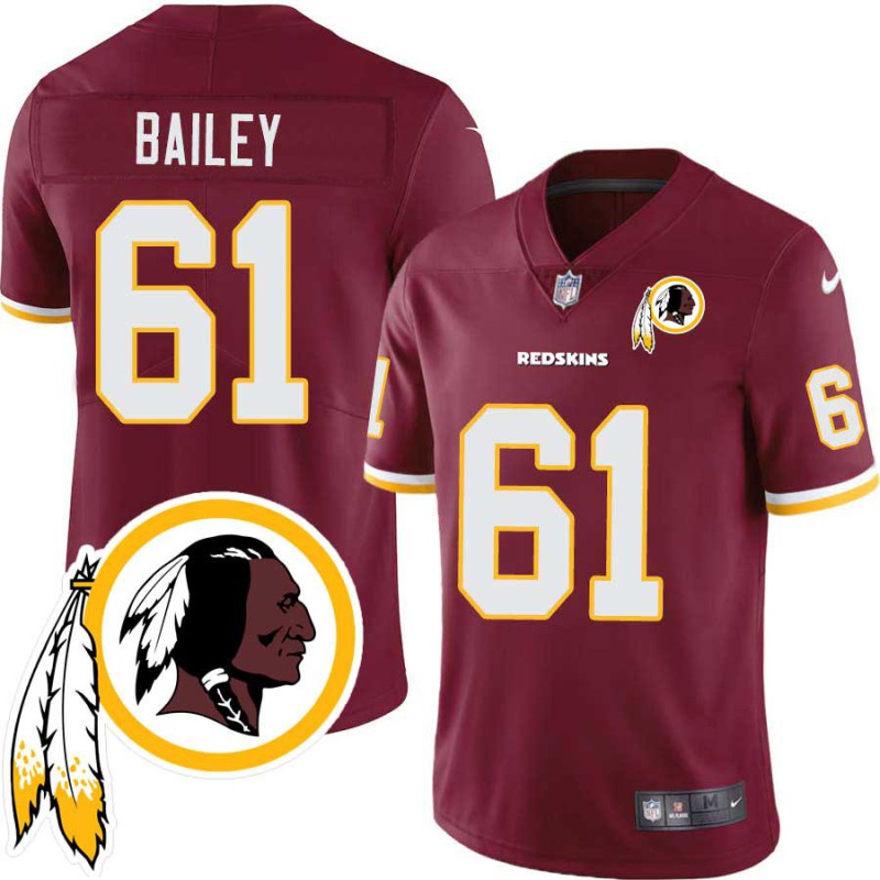 Zack Bailey #61 Redskins Head Patch Burgundy Jersey