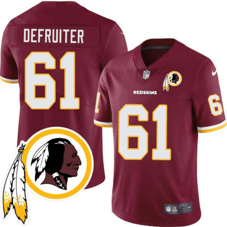 Bob DeFruiter #61 Redskins Head Patch Burgundy Jersey