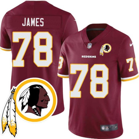 Erasmus James #78 Redskins Head Patch Burgundy Jersey