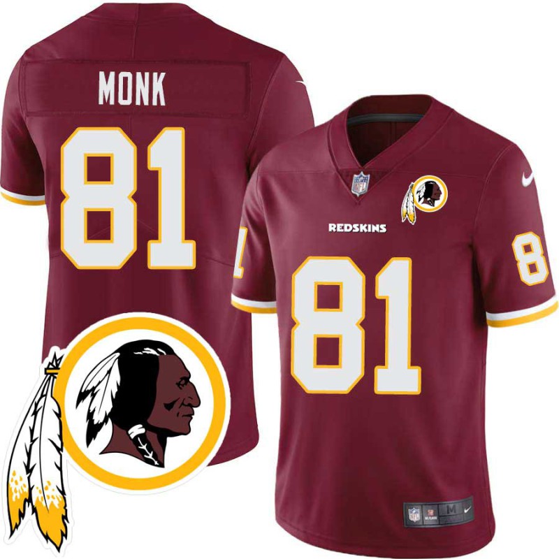 Art Monk #81 Redskins Head Patch Burgundy Jersey