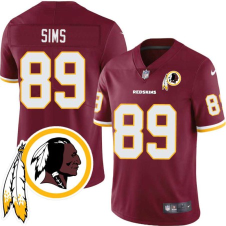 Cam Sims #89 Redskins Head Patch Burgundy Jersey