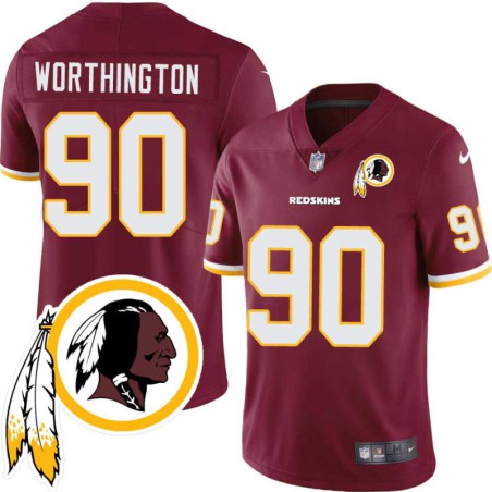 Doug Worthington #90 Redskins Head Patch Burgundy Jersey