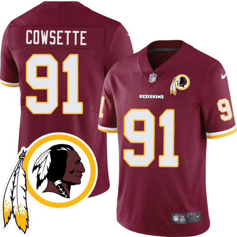 Delbert Cowsette #91 Redskins Head Patch Burgundy Jersey