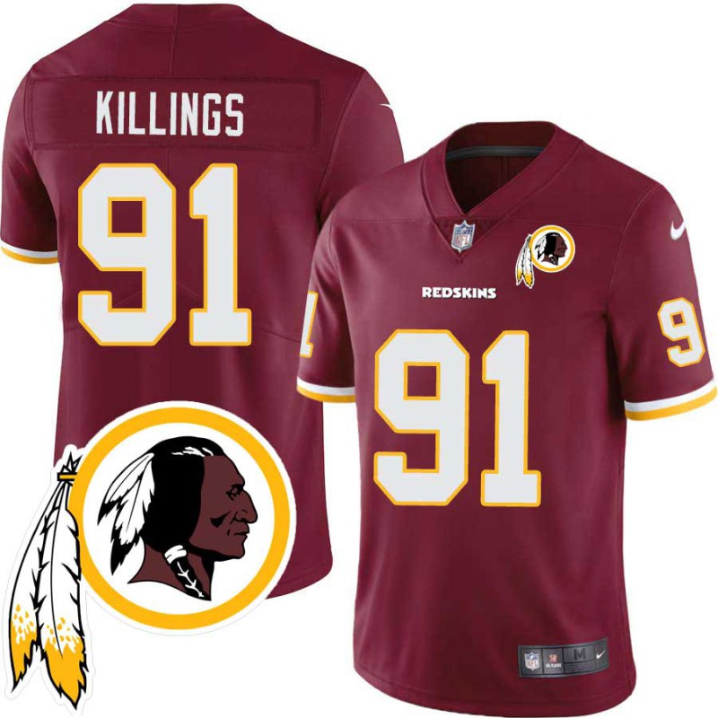 Cedric Killings #91 Redskins Head Patch Burgundy Jersey