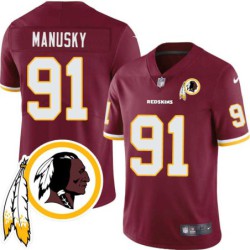 Greg Manusky #91 Redskins Head Patch Burgundy Jersey