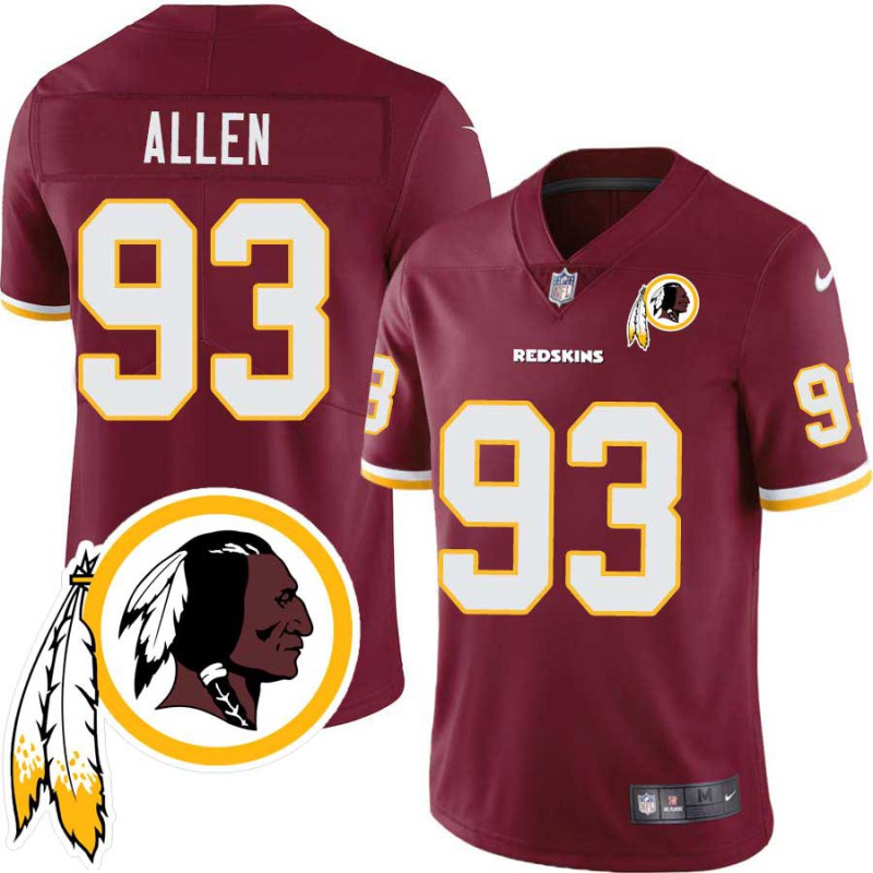 Jonathan Allen #93 Redskins Head Patch Burgundy Jersey