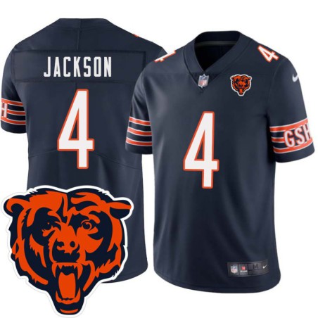 Bears #4 Eddie Jackson Tackle Twill Jersey -Navy with 2023 Bear Head Logo Patch