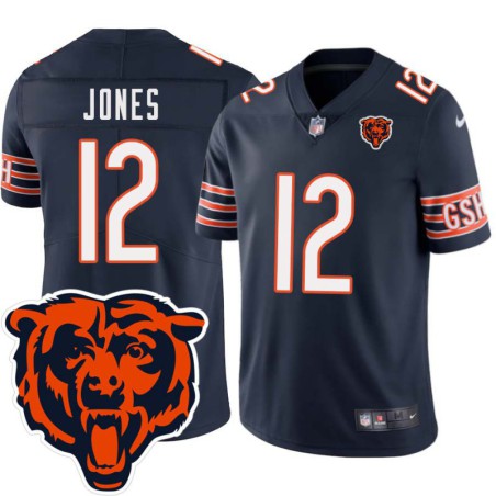 Bears #12 Velus Jones Jr. Tackle Twill Jersey -Navy with 2023 Bear Head Logo Patch