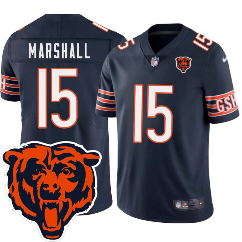 Bears #15 Brandon Marshall Tackle Twill Jersey -Navy with 2023 Bear Head Logo Patch