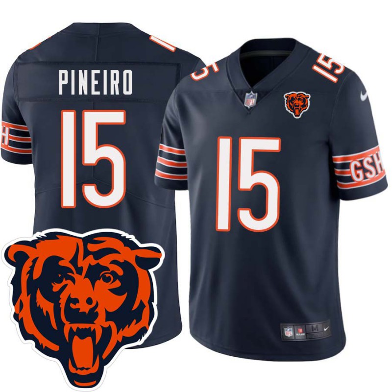 Bears #15 Eddy Pineiro Tackle Twill Jersey -Navy with 2023 Bear Head Logo Patch