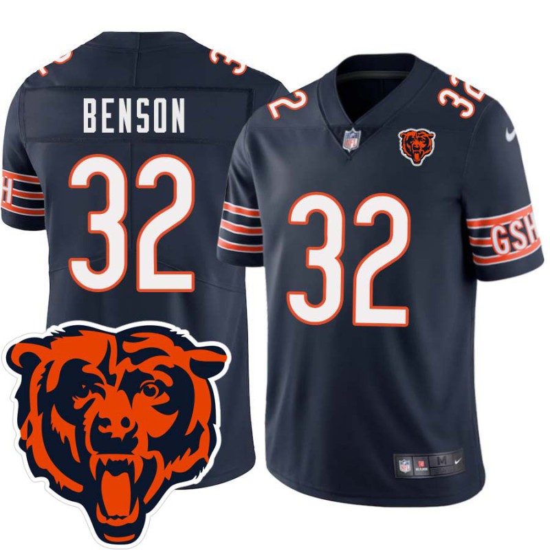 Bears #32 Cedric Benson Tackle Twill Jersey -Navy with 2023 Bear Head Logo Patch