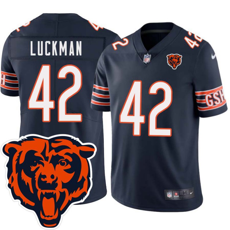 Bears #42 Sid Luckman Tackle Twill Jersey -Navy with 2023 Bear Head Logo Patch