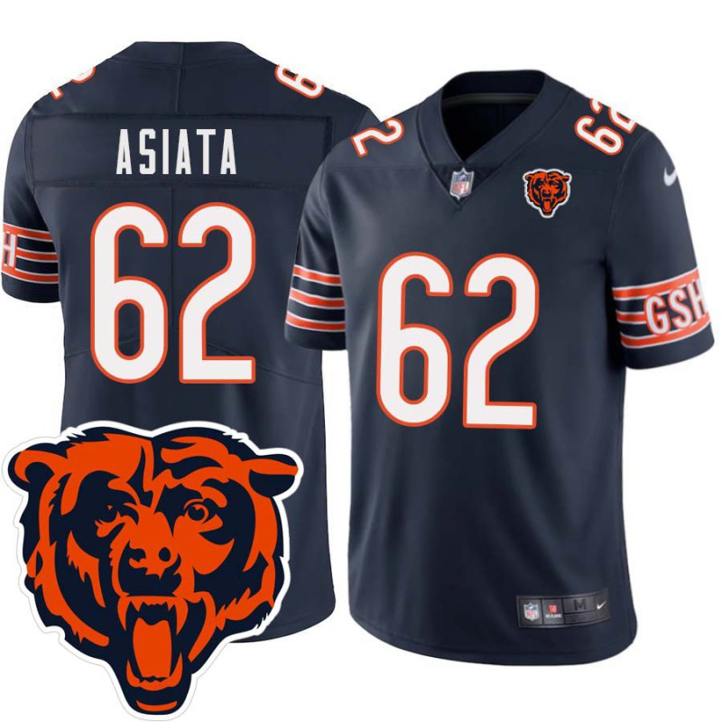 Bears #62 Johan Asiata Tackle Twill Jersey -Navy with 2023 Bear Head Logo Patch