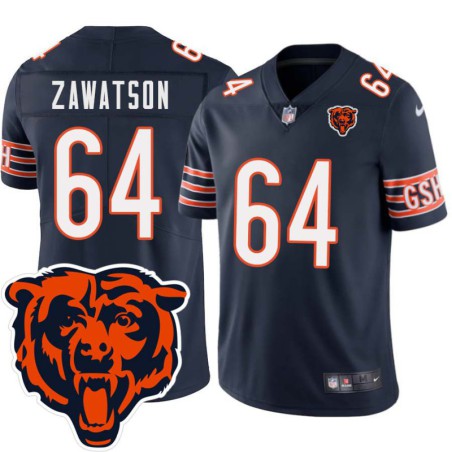 Bears #64 Dave Zawatson Tackle Twill Jersey -Navy with 2023 Bear Head Logo Patch