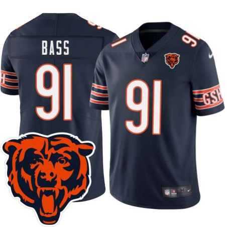 Bears #91 David Bass Tackle Twill Jersey -Navy with 2023 Bear Head Logo Patch