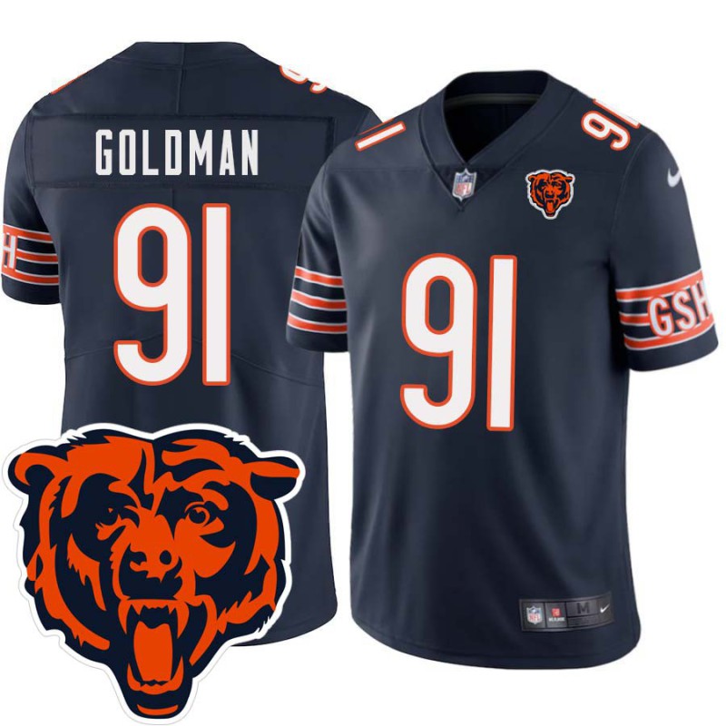 Bears #91 Eddie Goldman Tackle Twill Jersey -Navy with 2023 Bear Head Logo Patch