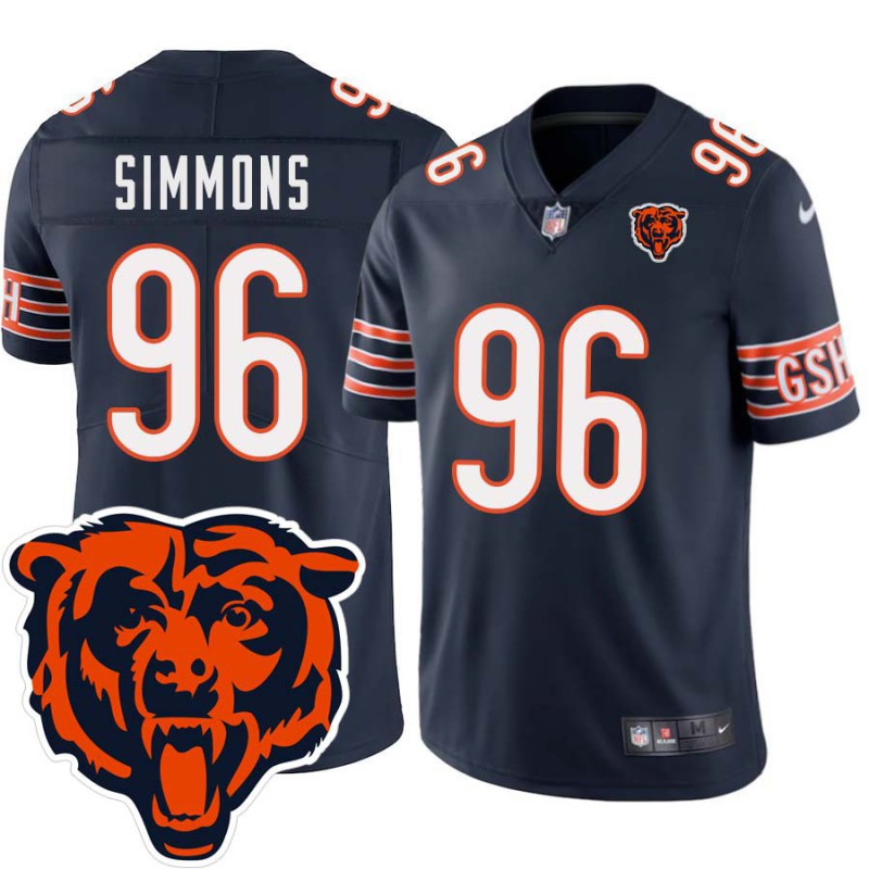 Bears #96 Clyde Simmons Tackle Twill Jersey -Navy with 2023 Bear Head Logo Patch